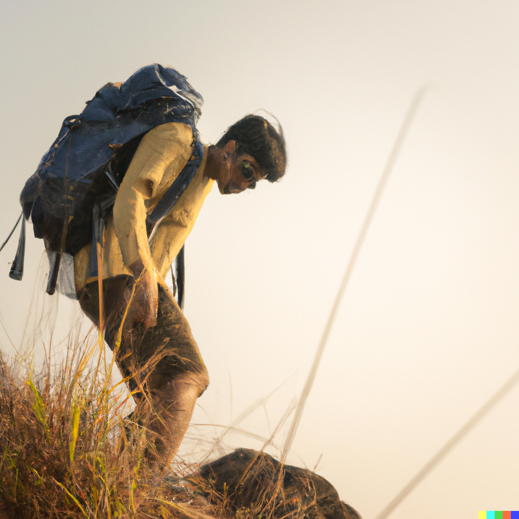 DALL·E 2023-09-23 12.01.12 - hikers climbing a big mountain during the sunset.png